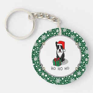 Christmas Santa Boston Terrier (black) Cute Keychain