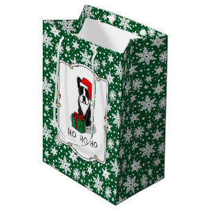 Christmas Santa Boston Terrier (black) Cute Medium Gift Bag