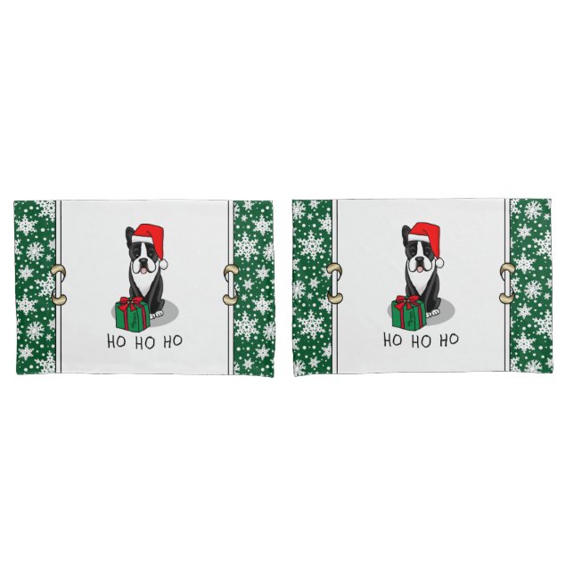 Christmas Santa Boston Terrier (black) Cute Pillowcase (Front-Set)