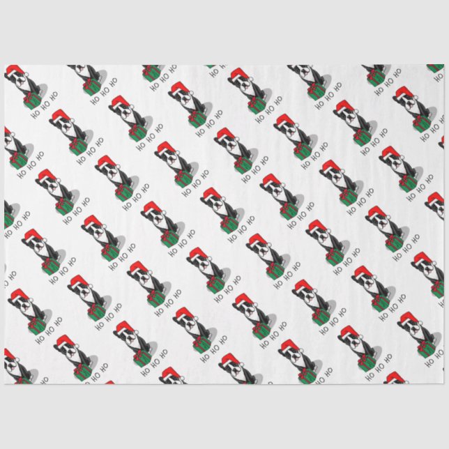 Christmas Santa Boston Terrier (black) Cute Tissue Paper (Front)
