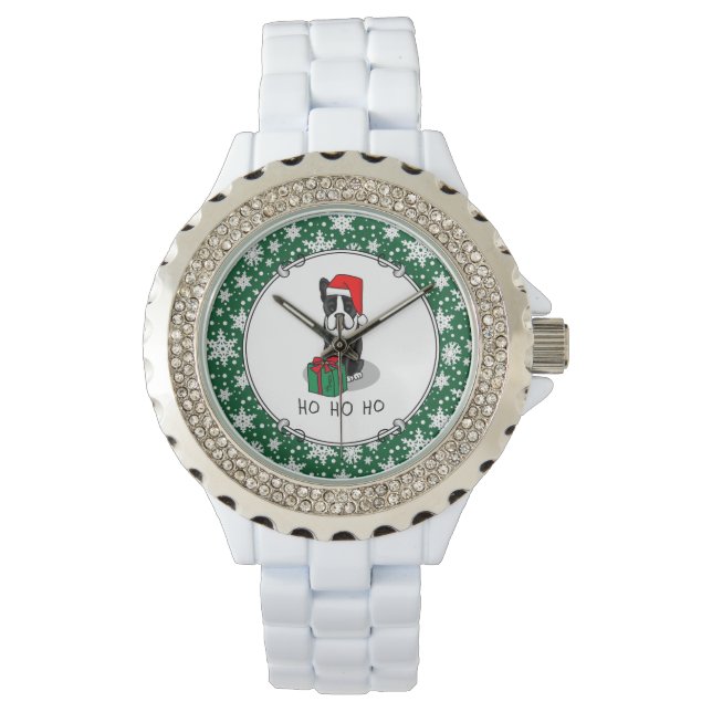 Christmas Santa Boston Terrier (black) Cute Watch (Front)