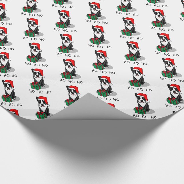 Christmas Santa Boston Terrier (black) Cute Wrapping Paper (Corner)