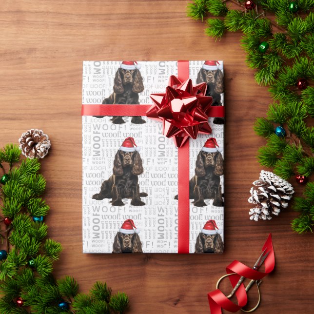 Christmas Santa Brown Cocker Spaniel Holiday Dog Wrapping Paper (Holiday Gift)