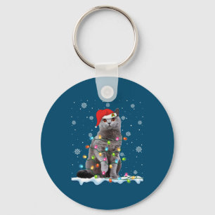 Christmas Santa Cat British Shorthair Cat Lover Keychain