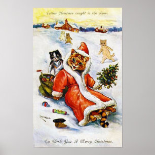 Christmas Santa Cat, Louis Wain Poster