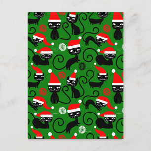 christmas santa cats holiday postcard