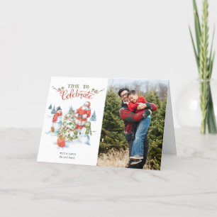 Christmas Santa Celebrate Watercolor Photo Holiday Card