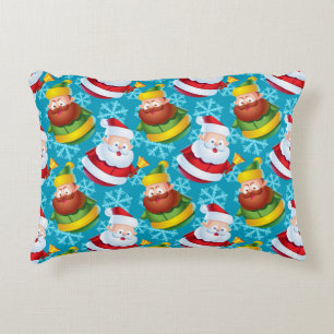 Christmas Santa Claus and Friend with Snowflake Accent Pillow