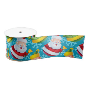 Christmas Santa Claus and Friend with Snowflake  Satin Ribbon