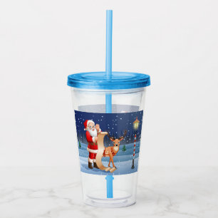 Christmas Santa Claus And Reindeer Acrylic Tumbler