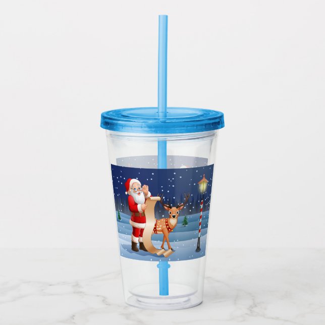 Christmas Santa Claus And Reindeer Acrylic Tumbler (Front)