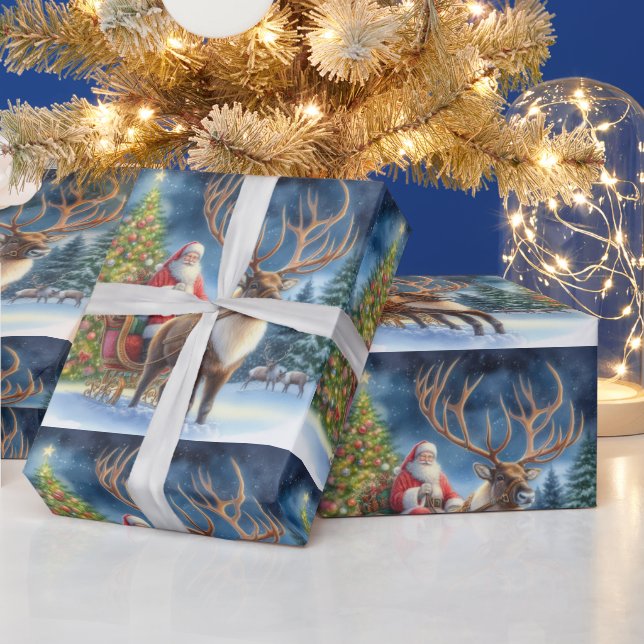 Christmas Santa Claus and Reindeer AI              Wrapping Paper (Holidays)