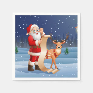 Christmas Santa Claus And Reindeer Napkin