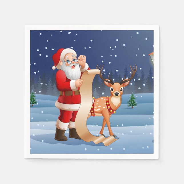 Christmas Santa Claus And Reindeer Napkin (Front)