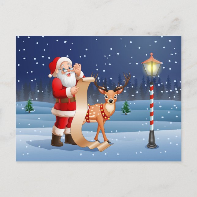 Christmas Santa Claus And Reindeer Postcard (Front)