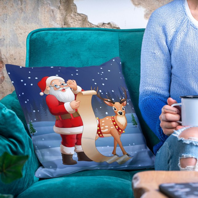 Christmas Santa Claus And Reindeer Throw Pillow (Creator Uploaded)