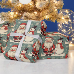 Christmas Santa Claus and Snowman Wrapping Paper