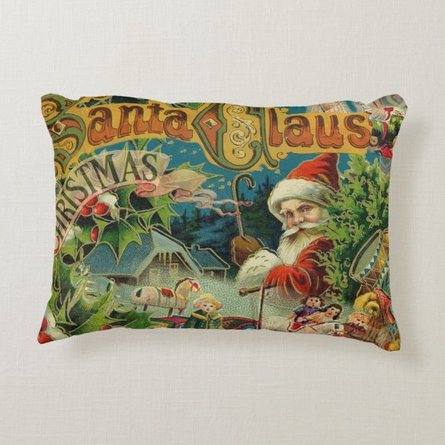 Christmas Santa Claus Antique Art Accent Pillow (Back)