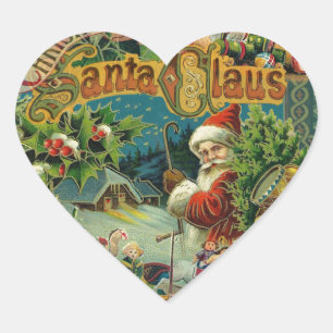 Christmas Santa Claus Antique Art Heart Sticker