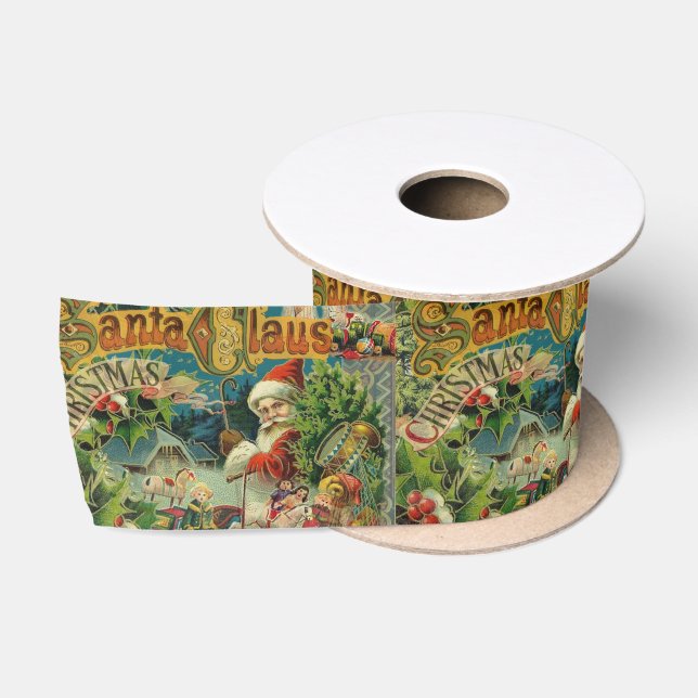 Christmas Santa Claus Antique Art Satin Ribbon (Spool)