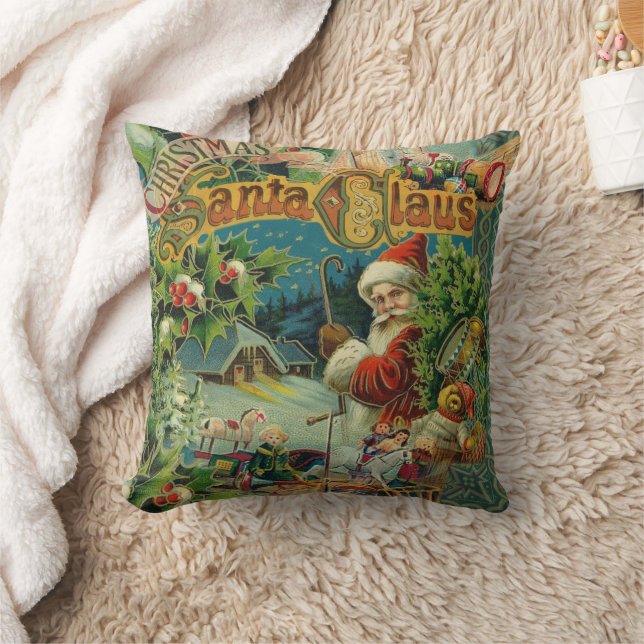 Christmas Santa Claus Antique Art Throw Pillow (Blanket)