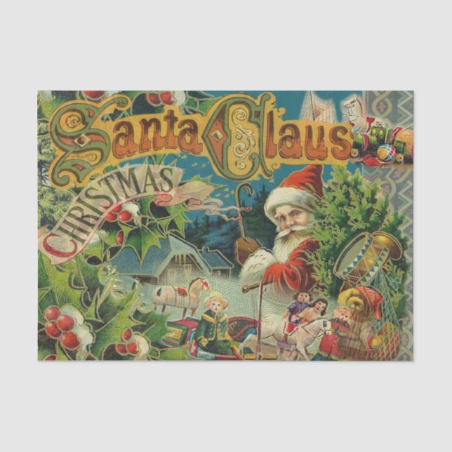 Christmas Santa Claus Antique Art Tissue Paper (Front)