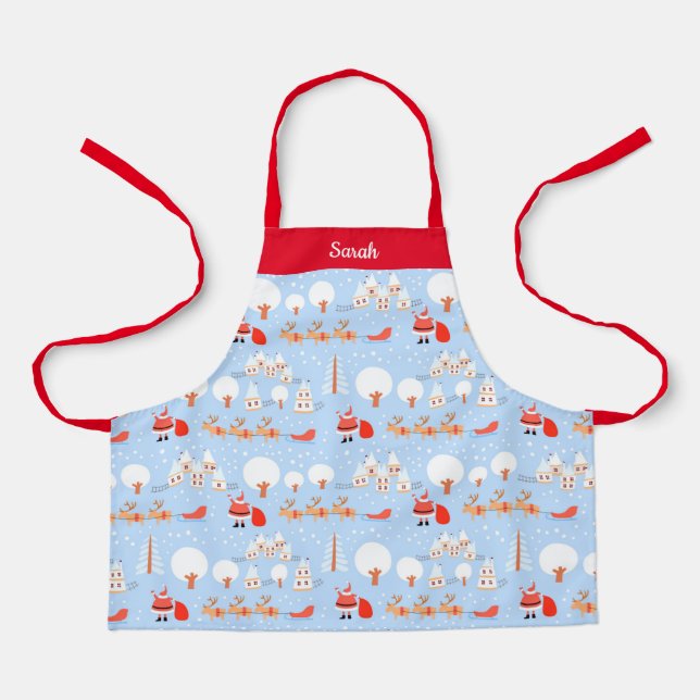 Christmas Santa Claus Apron w Name Small (Front)