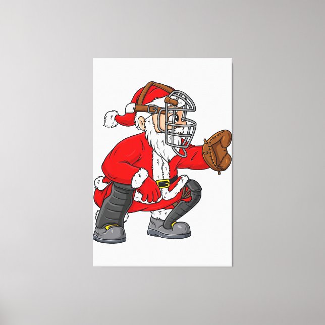 Christmas Santa Claus Baseball Catcher Boys Girls  Canvas Print (Front)