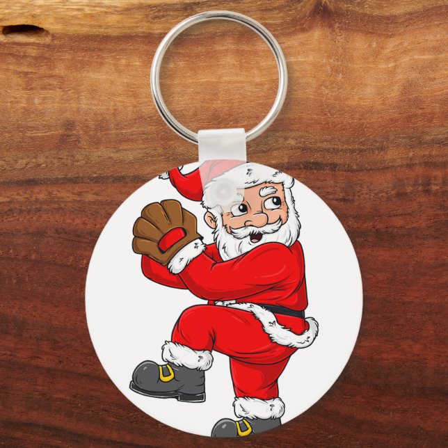 Christmas Santa Claus Baseball Catcher Boys Girls  Keychain (Front)