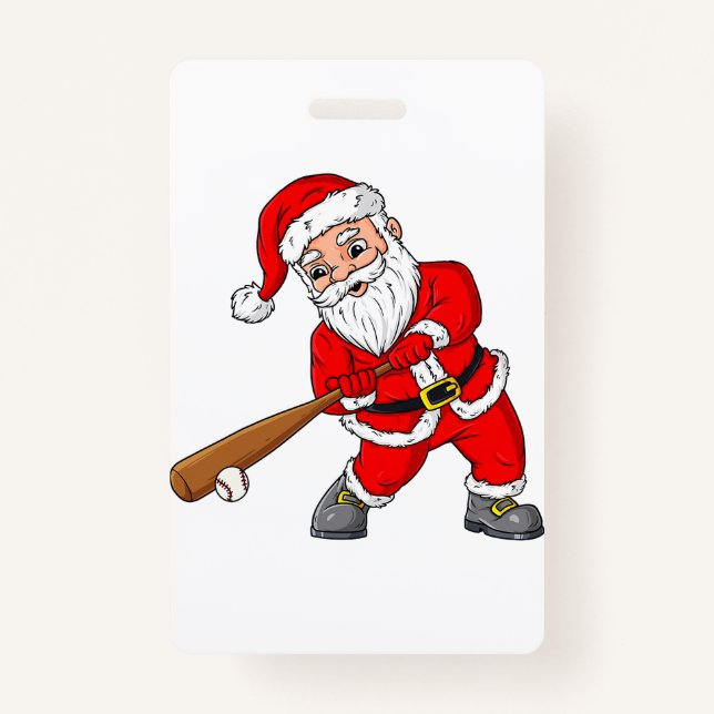 Christmas Santa Claus Baseball Pitcher Boys Kids T Badge (Front)