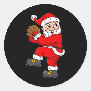 Christmas Santa Claus Baseball Pitcher Boys Kids T Classic Round Sticker