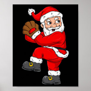 Christmas Santa Claus Baseball Pitcher Boys Kids T Poster