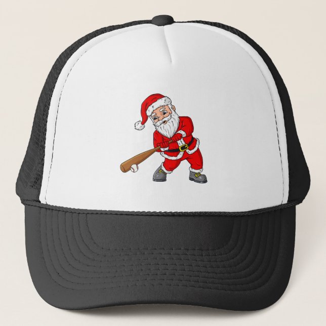Christmas Santa Claus Baseball Pitcher Boys Kids T Trucker Hat (Front)