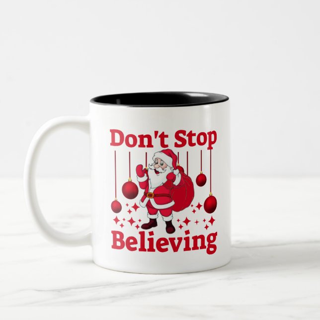 Christmas Santa Claus Believing Two-Tone Coffee Mug (Left)