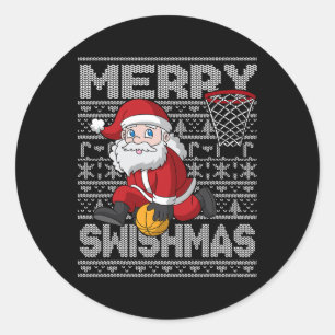 Christmas Santa Claus Bysketbyll Merry Swishmas Fu Classic Round Sticker