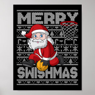 Christmas Santa Claus Bysketbyll Merry Swishmas Fu Poster