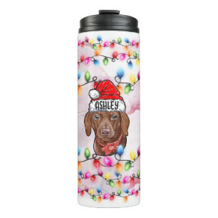 Christmas Santa Claus Dachshund Dog Head Thermal Tumbler