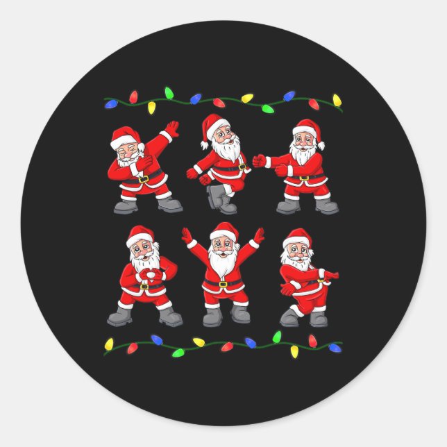 Christmas Santa Claus Dancing Tree Lights Boys Kid Classic Round Sticker (Front)