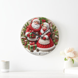  Christmas Santa Claus Decorated Holiday Elements Large Clock