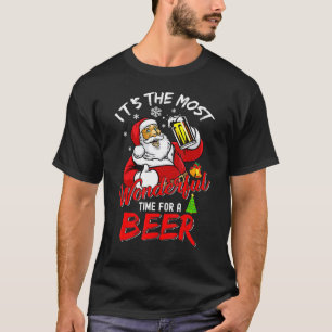 Christmas Santa Claus Drinking Beer Wonderful Time T-Shirt