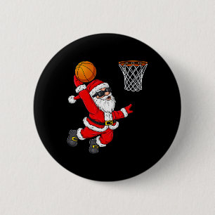 Christmas Santa Claus Dunking A Basketball Boys Ki 2 Inch Round Button
