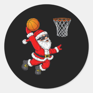 Christmas Santa Claus Dunking A Basketball Boys Ki Classic Round Sticker