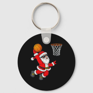 Christmas Santa Claus Dunking A Basketball Boys Ki Keychain