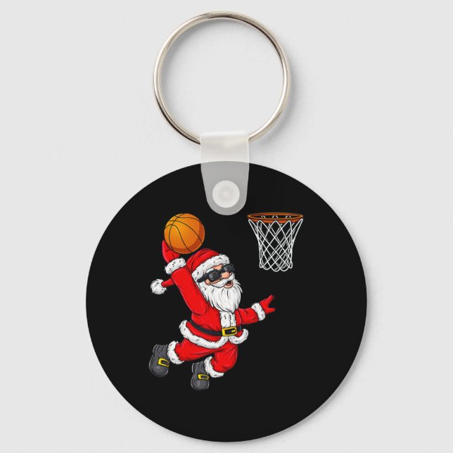 Christmas Santa Claus Dunking A Basketball Boys Ki Keychain (Front)