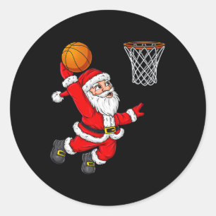 Christmas Santa Claus Dunking A Basketball Fun Xma Classic Round Sticker