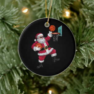Christmas Santa Claus Dunking A Basketball Xmas Ceramic Ornament