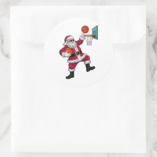 Christmas Santa Claus Dunking A Basketball Xmas Classic Round Sticker