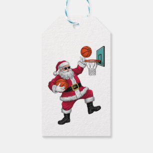 Christmas Santa Claus Dunking A Basketball Xmas Gift Tags