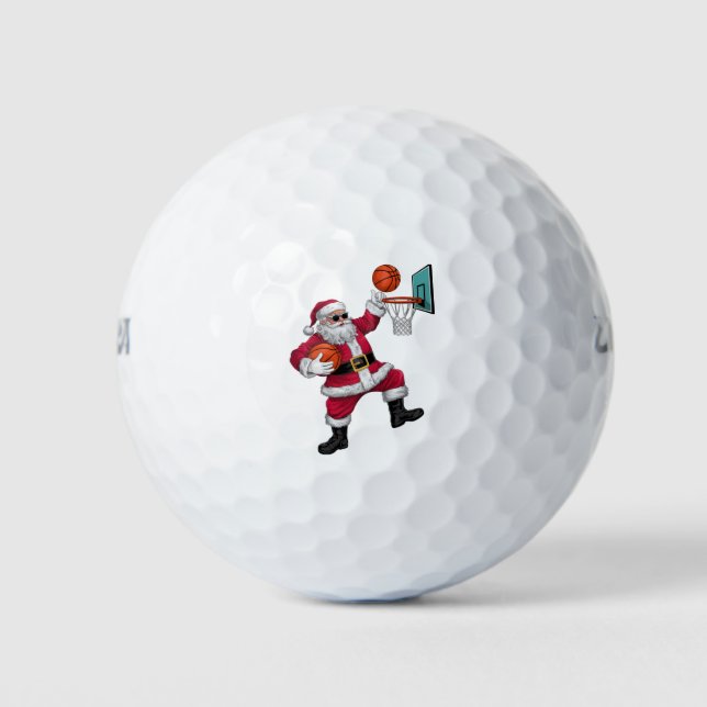 Christmas Santa Claus Dunking A Basketball Xmas Golf Balls (Front)