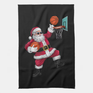 Christmas Santa Claus Dunking A Basketball Xmas Kitchen Towel